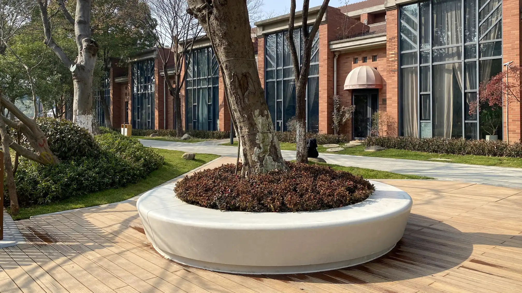 Concrete ring landscape tree pot
